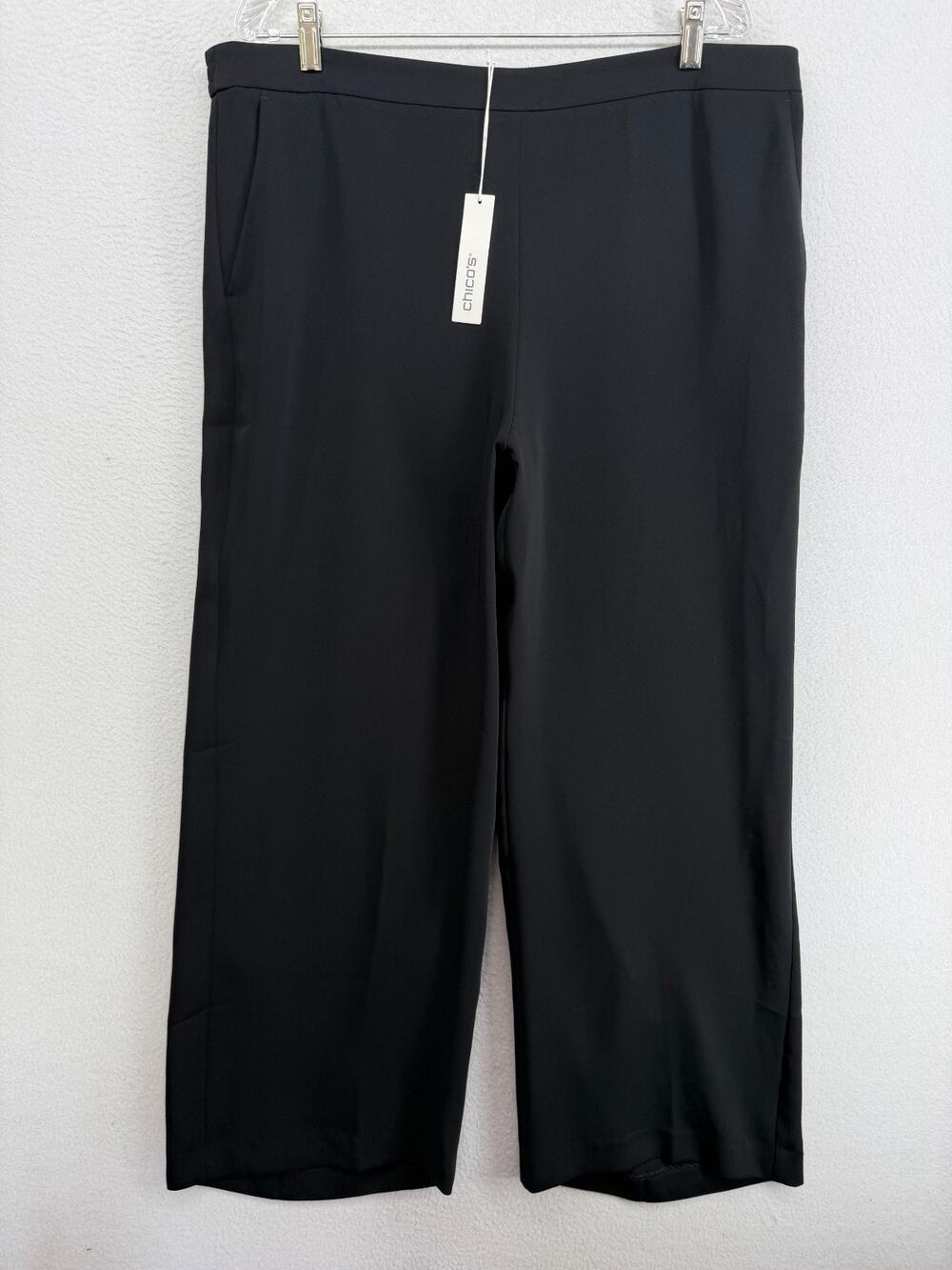 CHICOS Pants 3R 16R Pull On Straight Wide Leg Full Length Trouser Black NEW